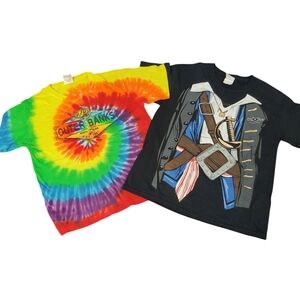 Preloved Outer Banks NC Tie-Dye and Jolly Roger Graphic Kids T-Shirts Size M